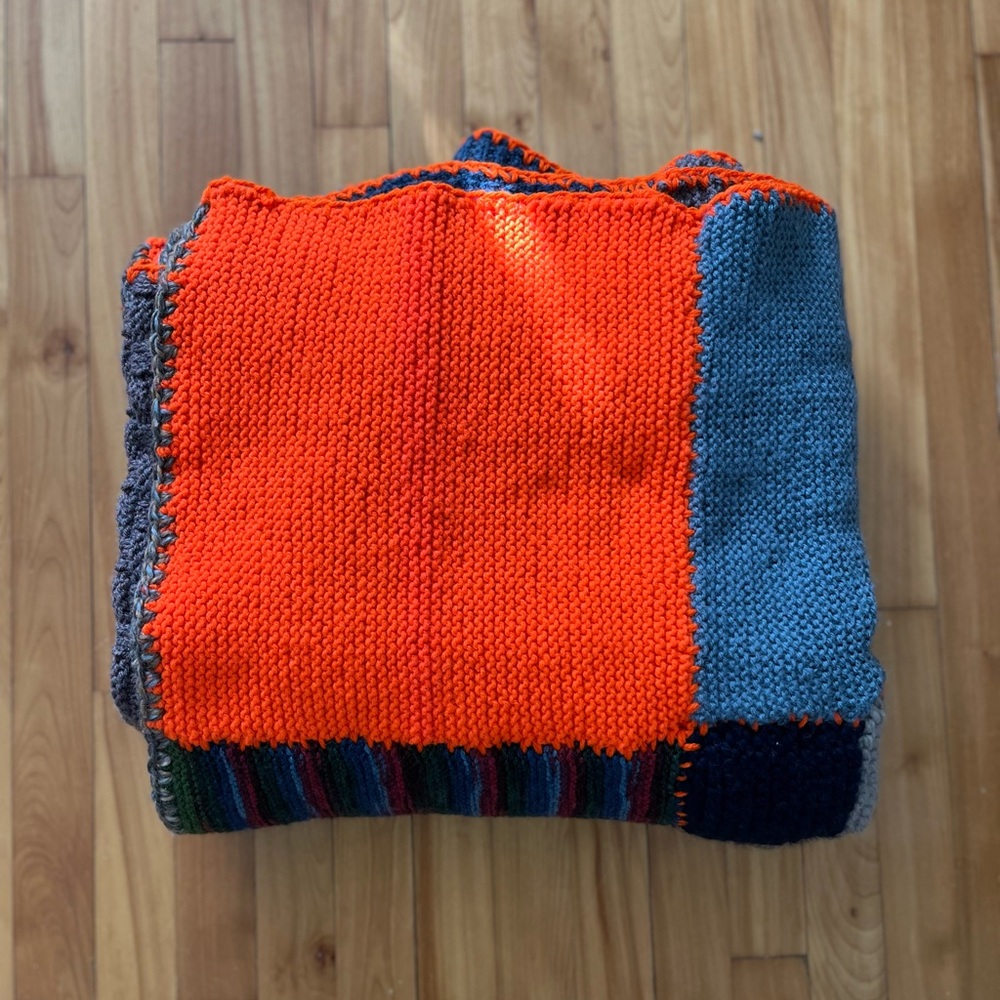 Handmade Knit Blanket - Multi Coloured Patches